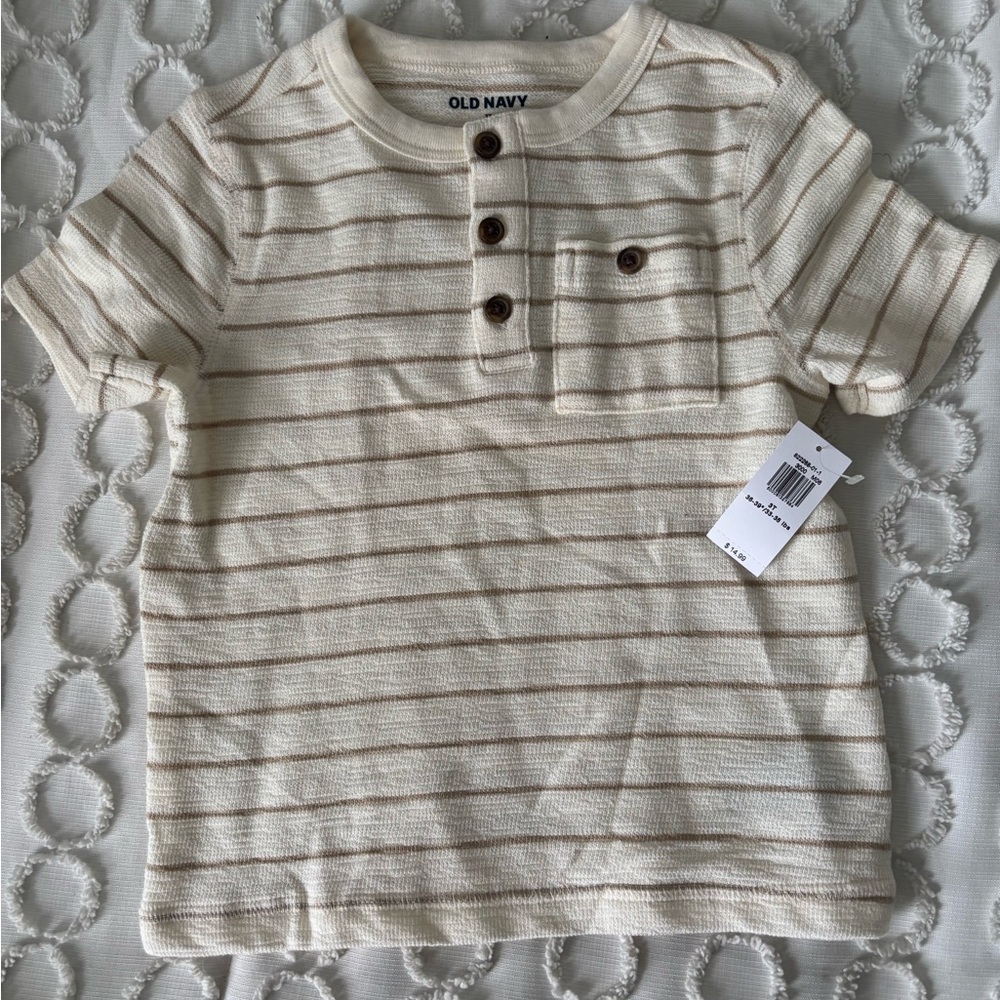 Old Navy Kids Cream and Brown Striped Tee